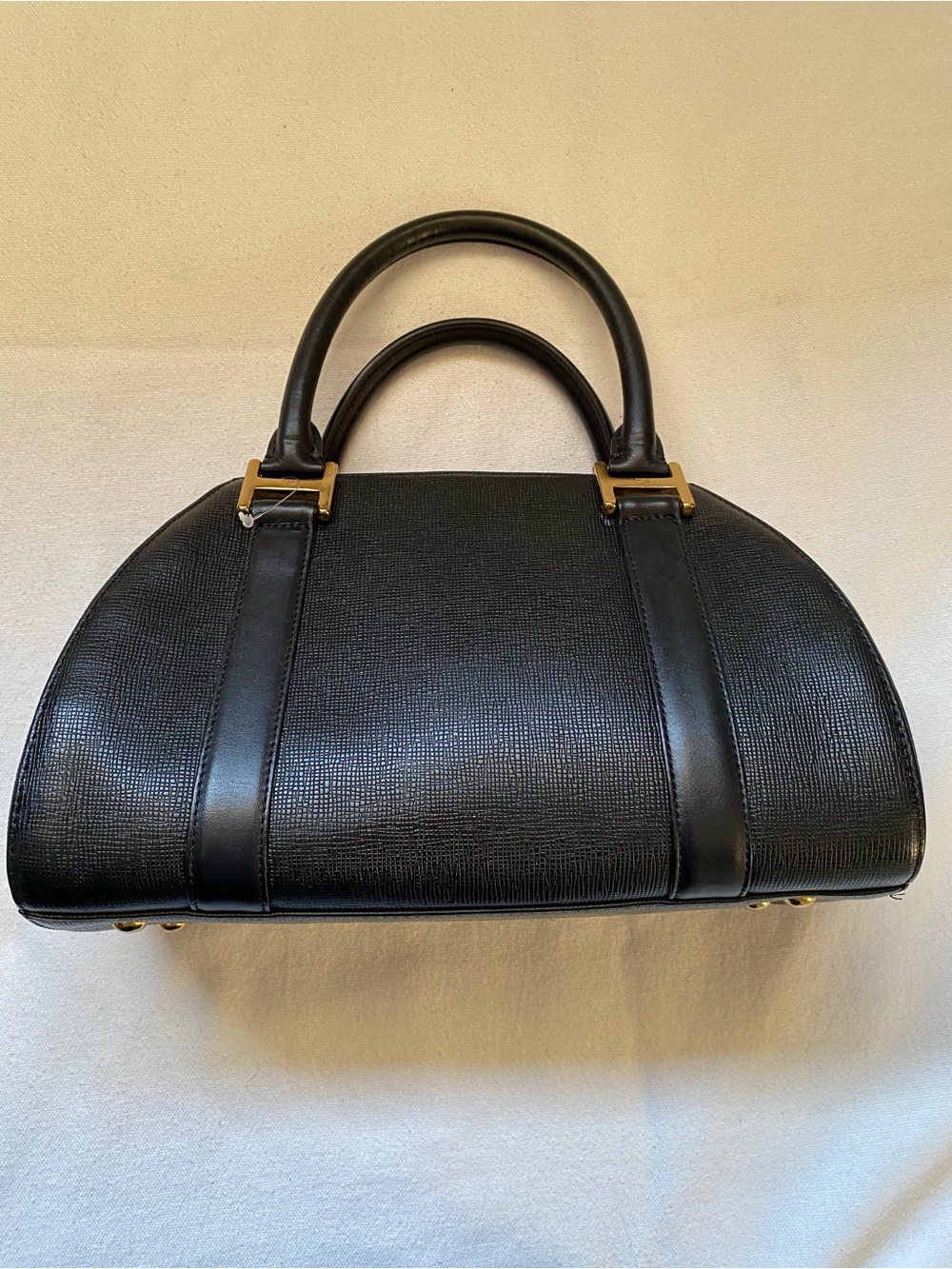 MCM Black Leather Dome Satchel with Gold Plaque Hardware - Picture 3 of 4